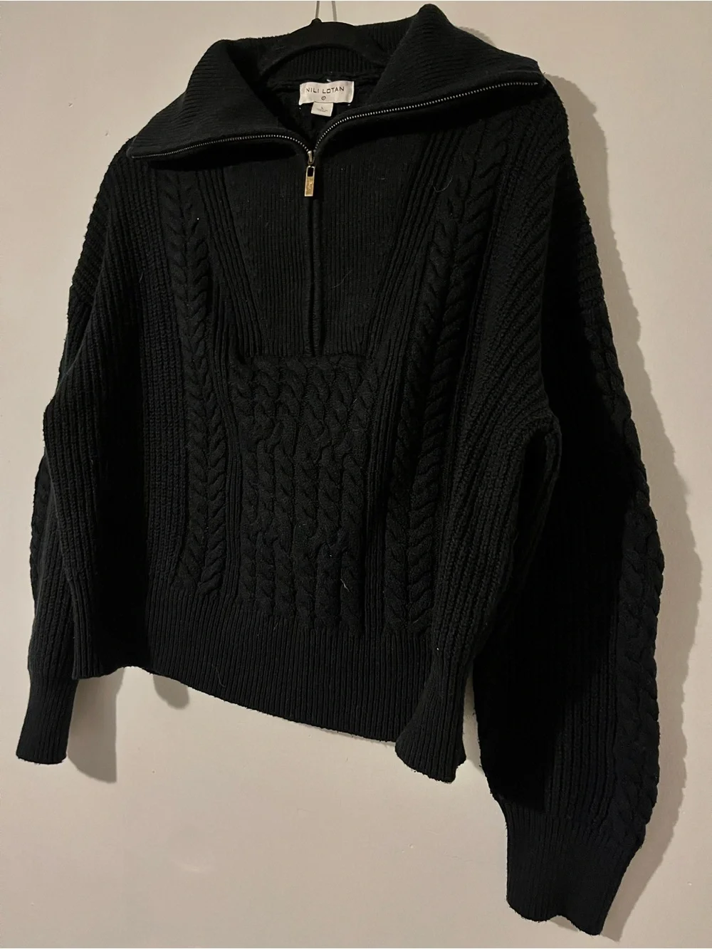 Nili Lotan Black Cable-Knit Half-Zip Sweater